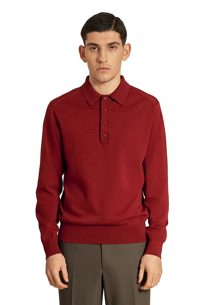 Sawy red long  sleeve knitted polo