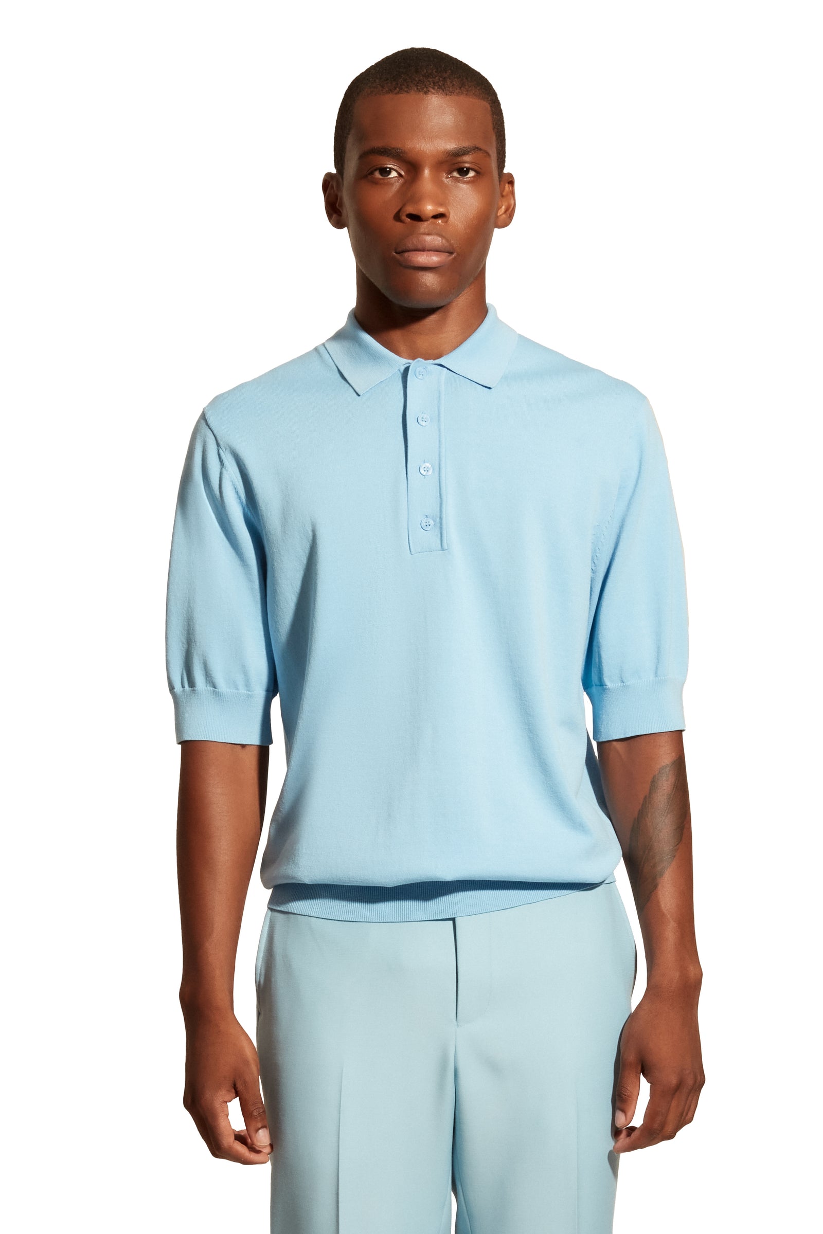 Corydalis Blue Short Sleeve Knit Polo | Carlos Campos New York